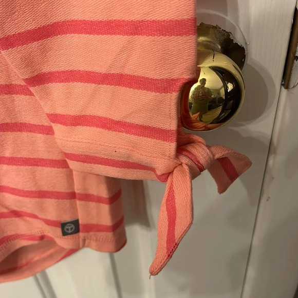 Talbots Women’s (XS) Salmon Pink Striped Pullover Stretch Bow Sleeve NWT Top - Picture 4 of 6